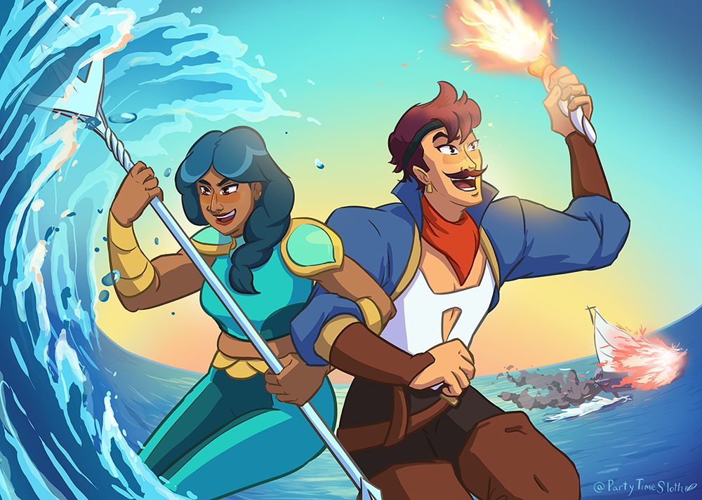 Mermista and Sea Hawk from She-Ra and the Princesses of Power, drawn in Photoshop. 